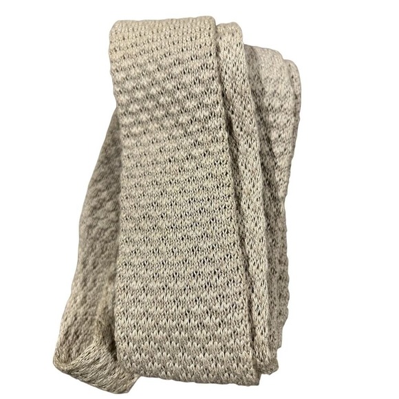 LIBERTY OF LONDON TIE MENS BEIGE KNITTED TEXTURE COTTON MADE ENGLAND Dry Cleaned - Picture 4 of 8